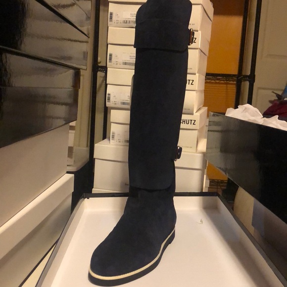 Suede over the knee walking blue navy boot - Picture 2 of 2